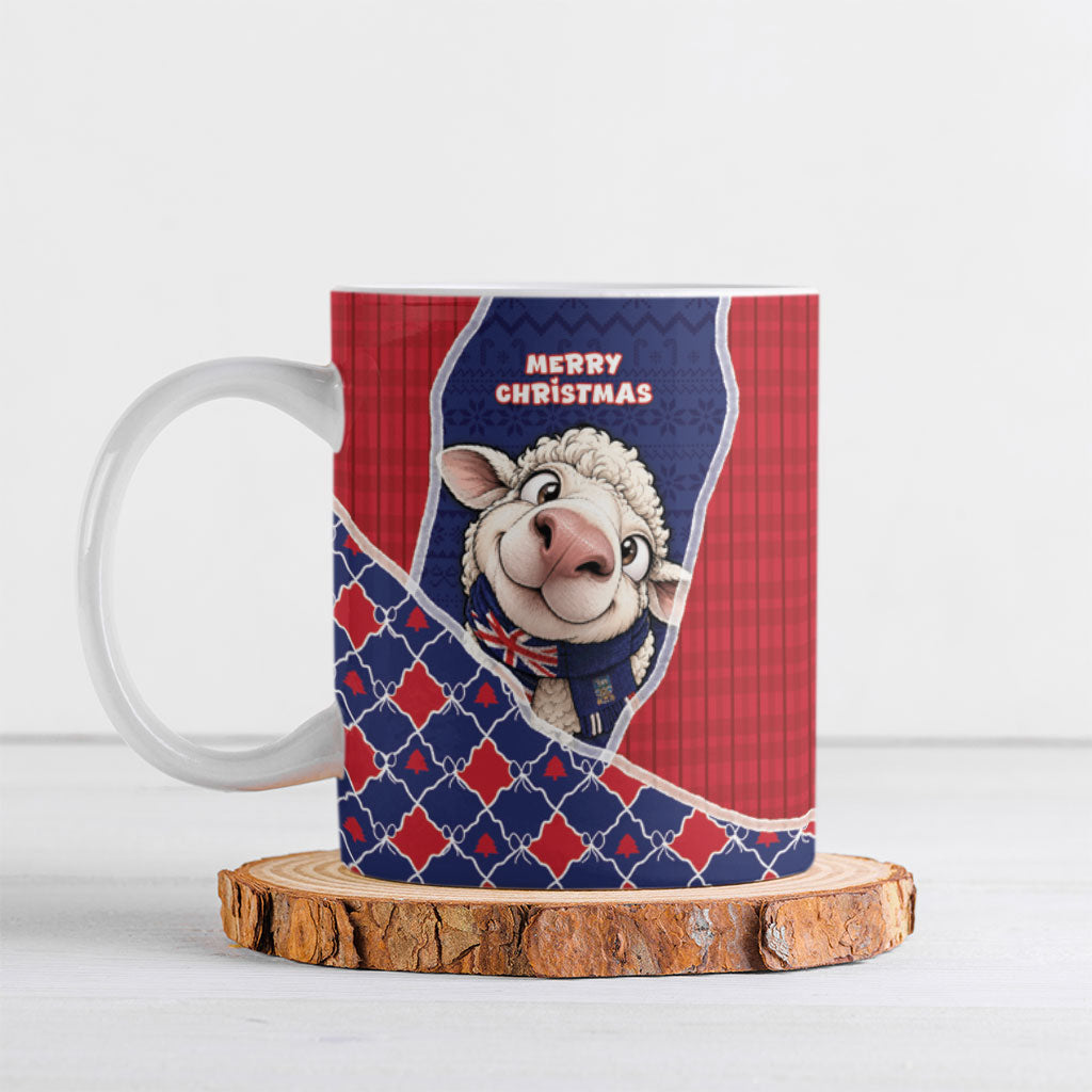 Falkland Islands Christmas Ceramic Mug Cute Sheep Puffer Snowflake
