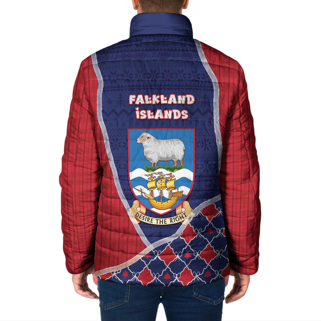 Falkland Islands Christmas Padded Jacket Cute Sheep Puffer Snowflake