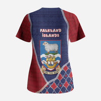 Falkland Islands Christmas Scrub Top Cute Sheep Puffer Snowflake