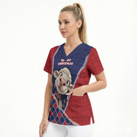 Falkland Islands Christmas Scrub Top Cute Sheep Puffer Snowflake