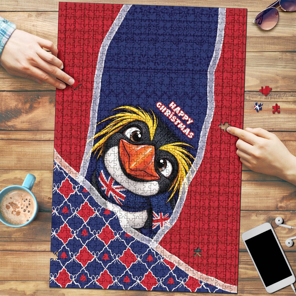 South Georgia And The South Sandwich Islands Christmas Puzzle Cute Macaroni Penguin Snowflake