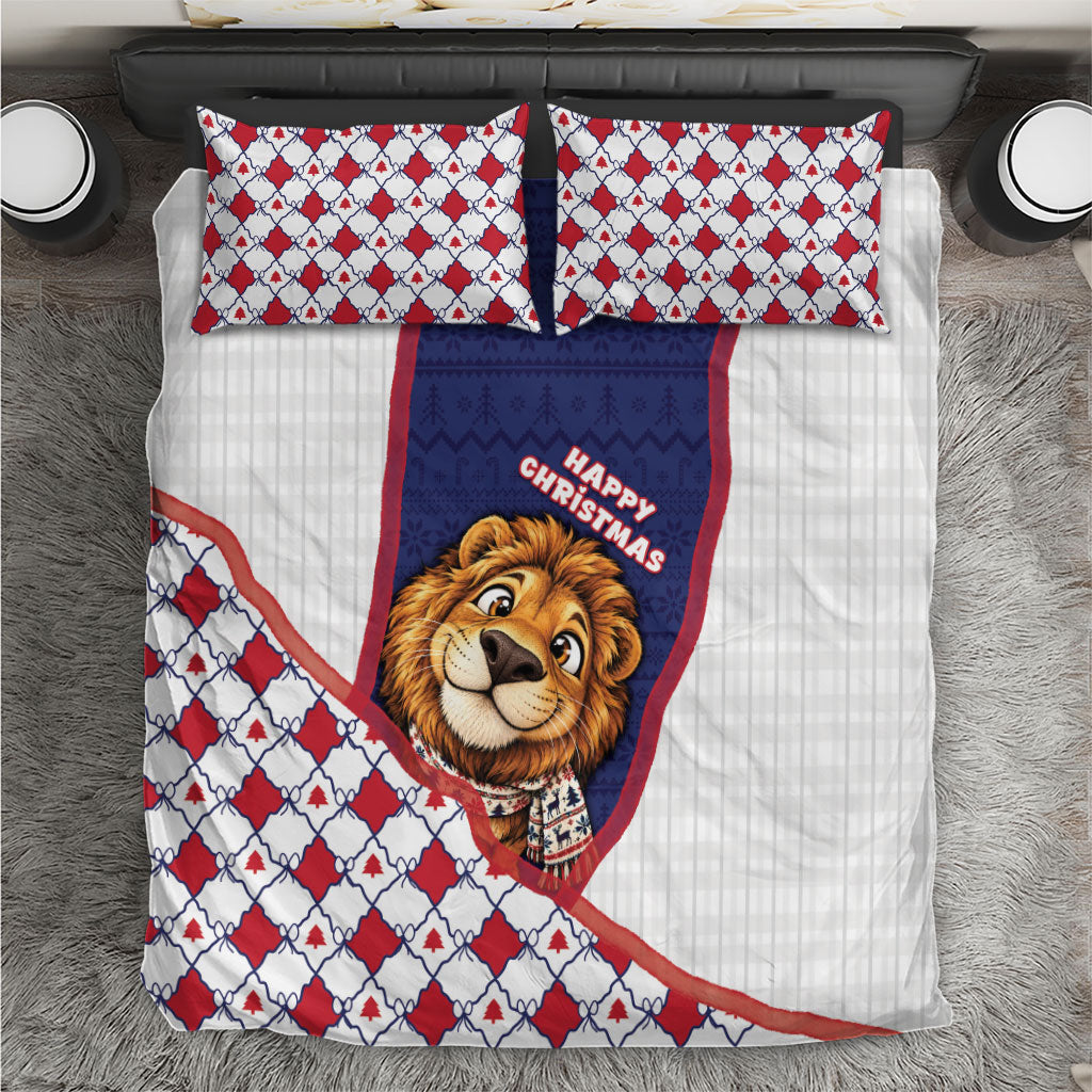 British Antarctic Territory Christmas Bedding Set Cute Lion Puffer Snowflake