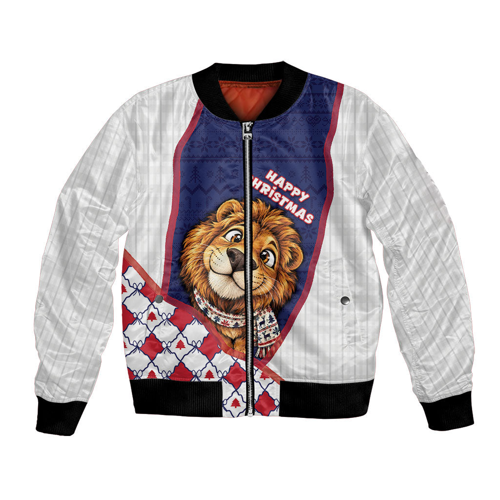 British Antarctic Territory Christmas Bomber Jacket Cute Lion Puffer Snowflake