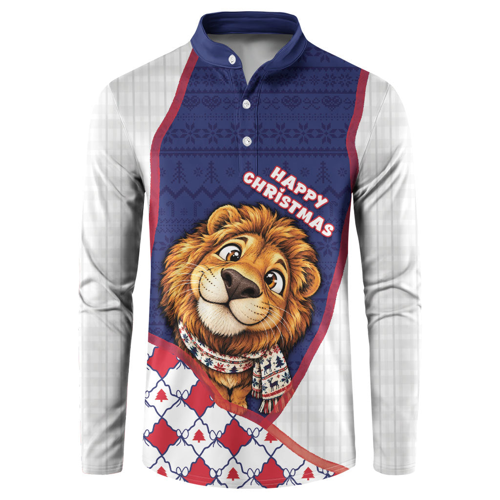 British Antarctic Territory Christmas Button Sweatshirt Cute Lion Puffer Snowflake