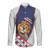 British Antarctic Territory Christmas Long Sleeve Button Shirt Cute Lion Puffer Snowflake