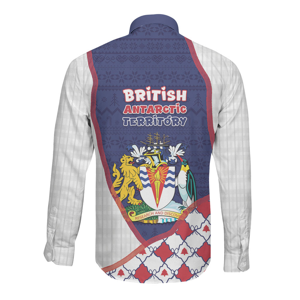 British Antarctic Territory Christmas Long Sleeve Button Shirt Cute Lion Puffer Snowflake