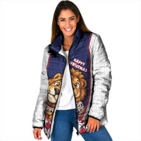 British Antarctic Territory Christmas Padded Jacket Cute Lion Puffer Snowflake