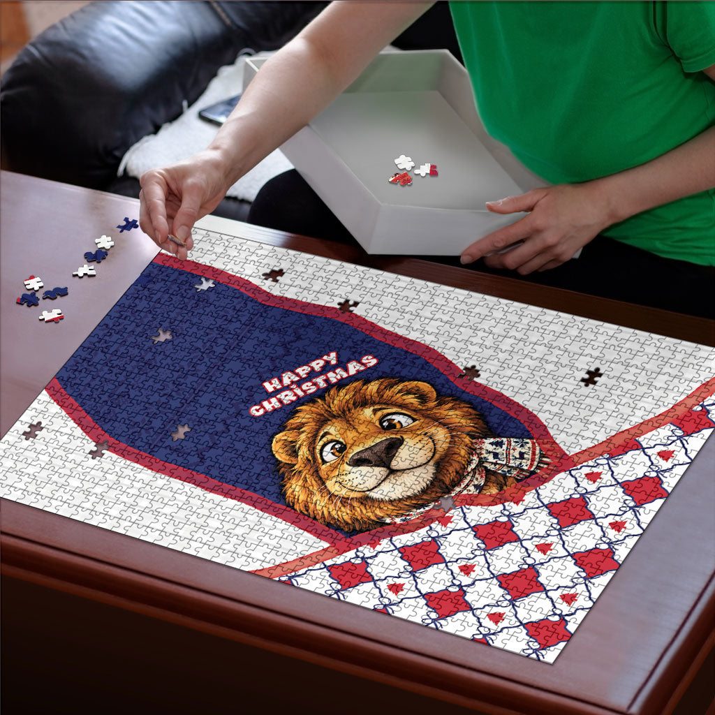 British Antarctic Territory Christmas Puzzle Cute Lion Puffer Snowflake