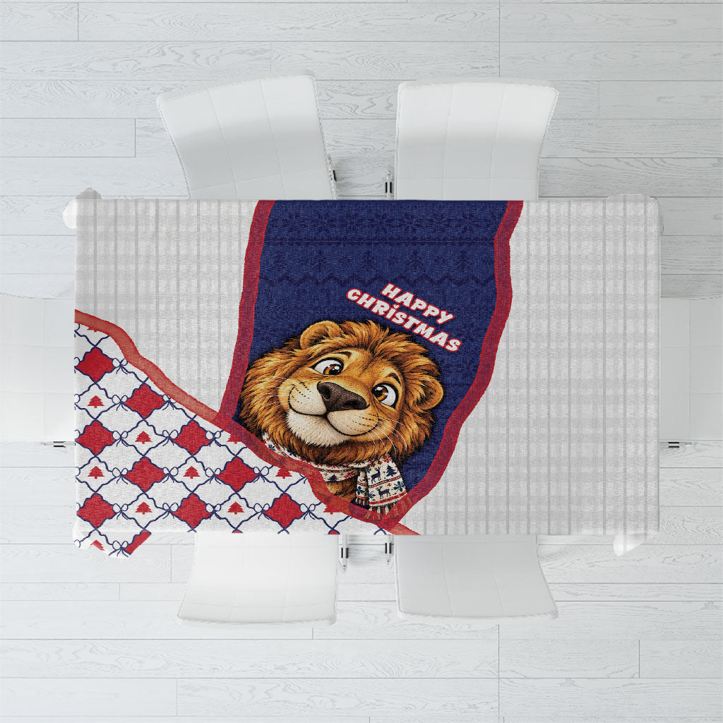 British Antarctic Territory Christmas Tablecloth Cute Lion Puffer Snowflake