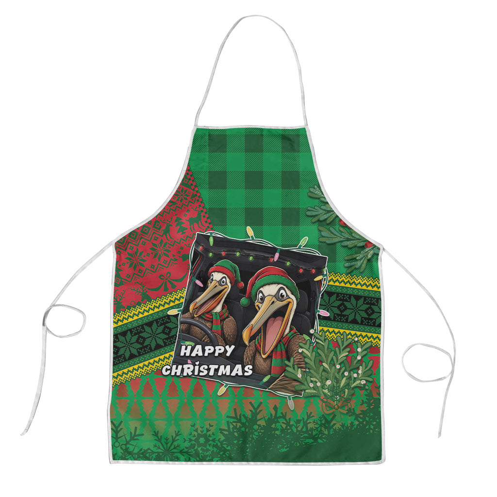 Saint Kitts And Nevis Christmas Apron Funny Brown Pelicans Road Trip Selfie