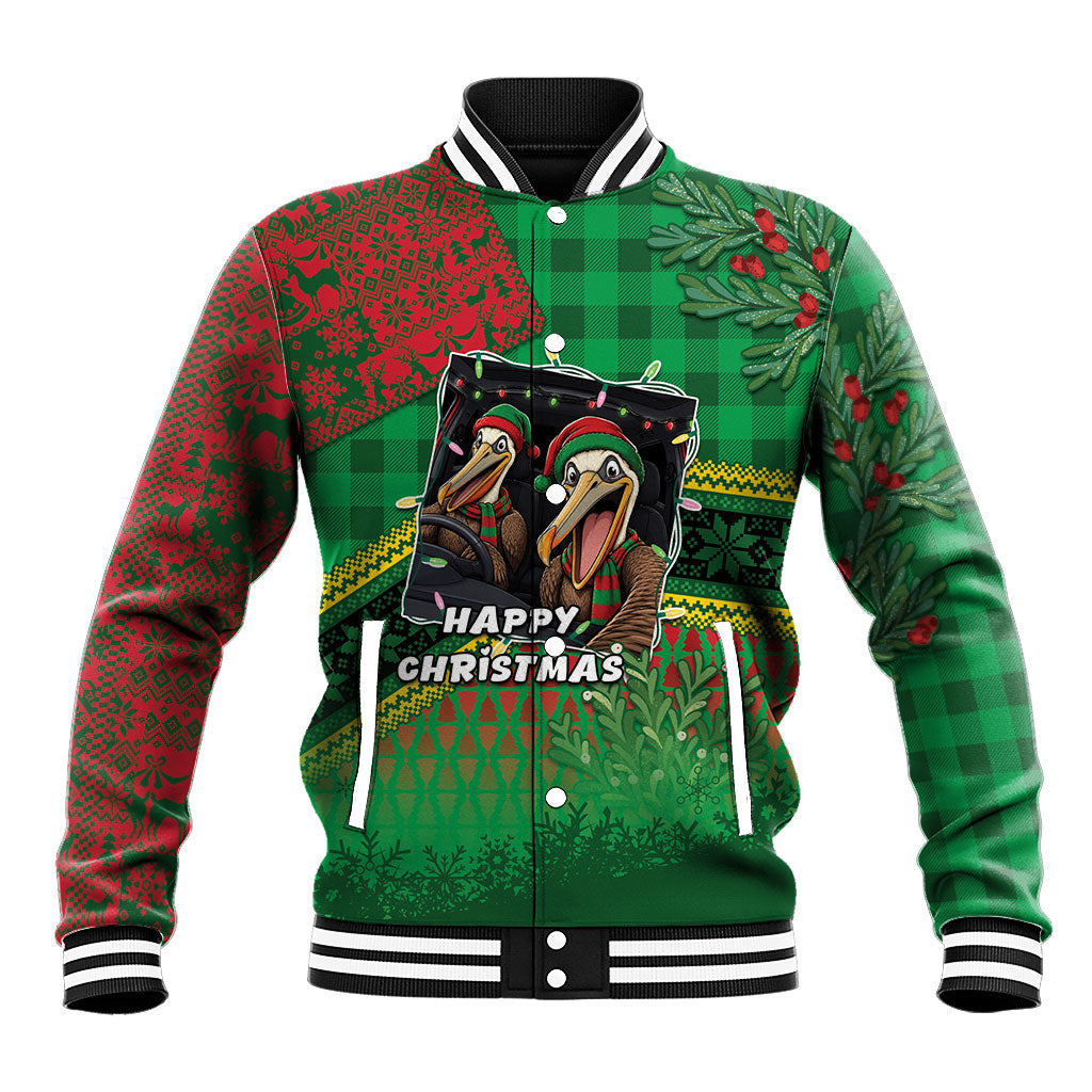 Saint Kitts And Nevis Christmas Baseball Jacket Funny Brown Pelicans Road Trip Selfie