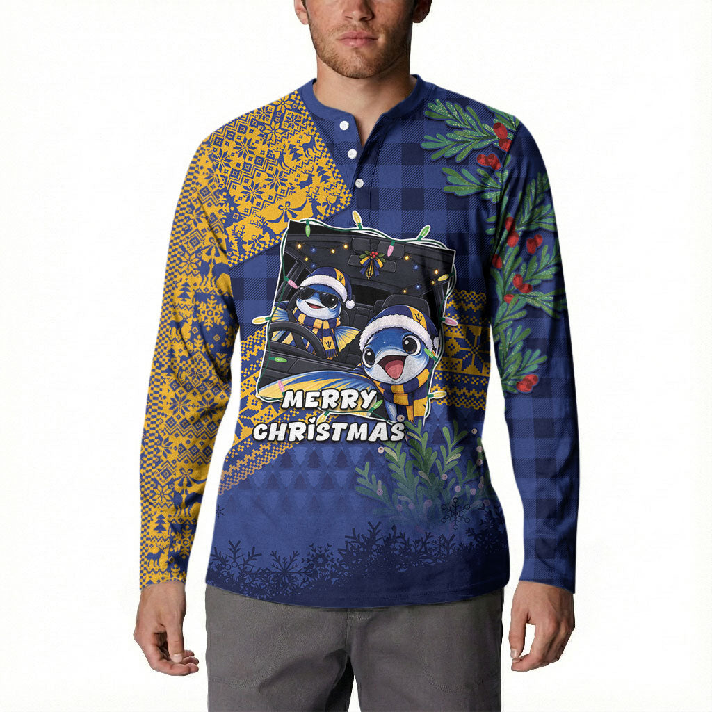 Barbados Christmas Button Sweatshirt Funny Flying Fish Road Trip Selfie
