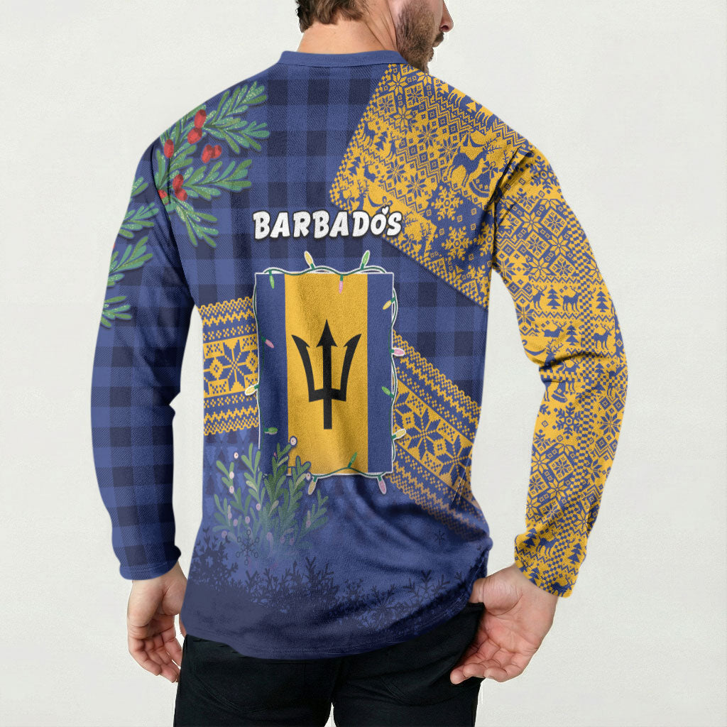 Barbados Christmas Button Sweatshirt Funny Flying Fish Road Trip Selfie