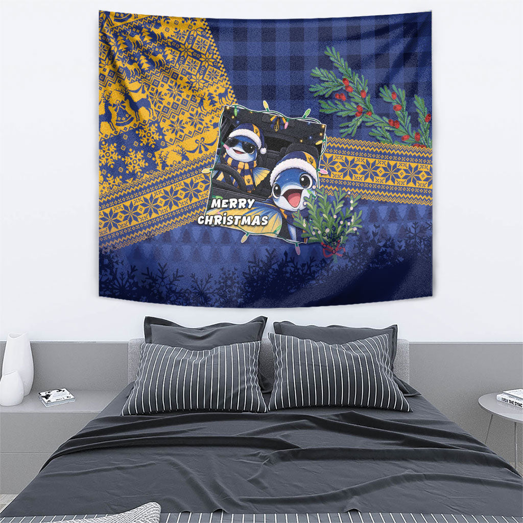 Barbados Christmas Tapestry Funny Flying Fish Road Trip Selfie
