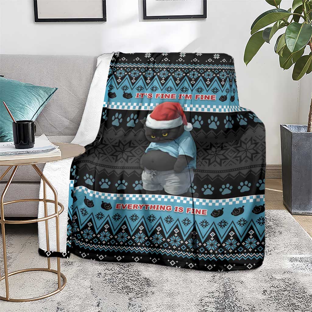 Cat Christmas Blanket It’s Fine I’m Fine Everything Is Fine - Wonder Print Shop