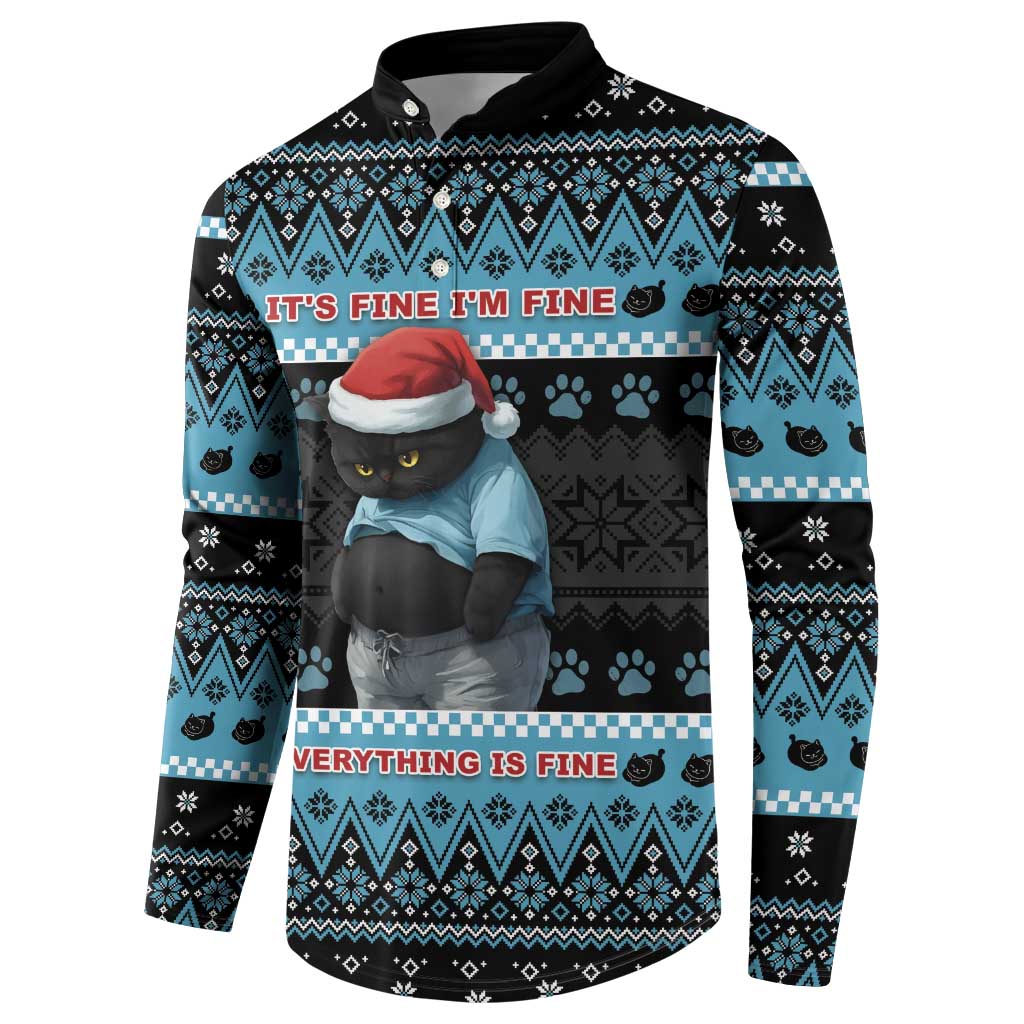 Cat Christmas Button Sweatshirt It’s Fine I’m Fine Everything Is Fine - Wonder Print Shop