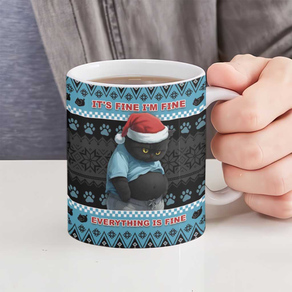 Cat Christmas Ceramic Mug It’s Fine I’m Fine Everything Is Fine - Wonder Print Shop
