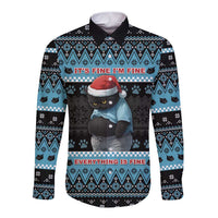 Cat Christmas Long Sleeve Button Shirt It’s Fine I’m Fine Everything Is Fine - Wonder Print Shop