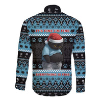 Cat Christmas Long Sleeve Button Shirt It’s Fine I’m Fine Everything Is Fine - Wonder Print Shop