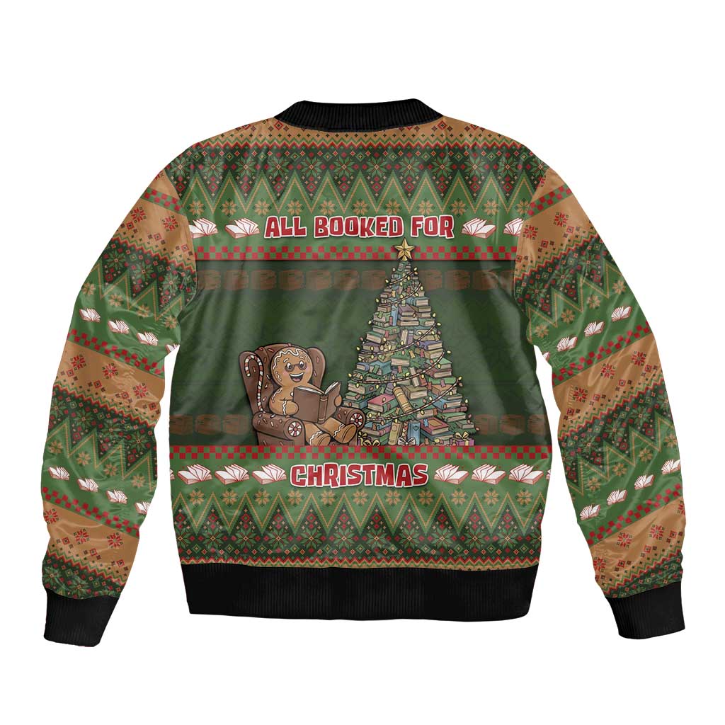 Book Lovers Christmas Bomber Jacket Gingerbread With Xmas Book Tree - Wonder Print Shop