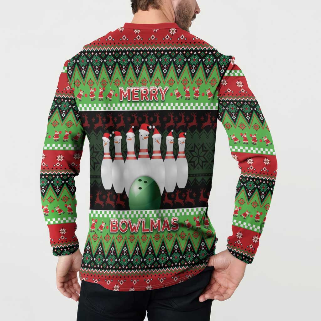 Bowling Christmas Button Sweatshirt Merry Bowlmas - Wonder Print Shop