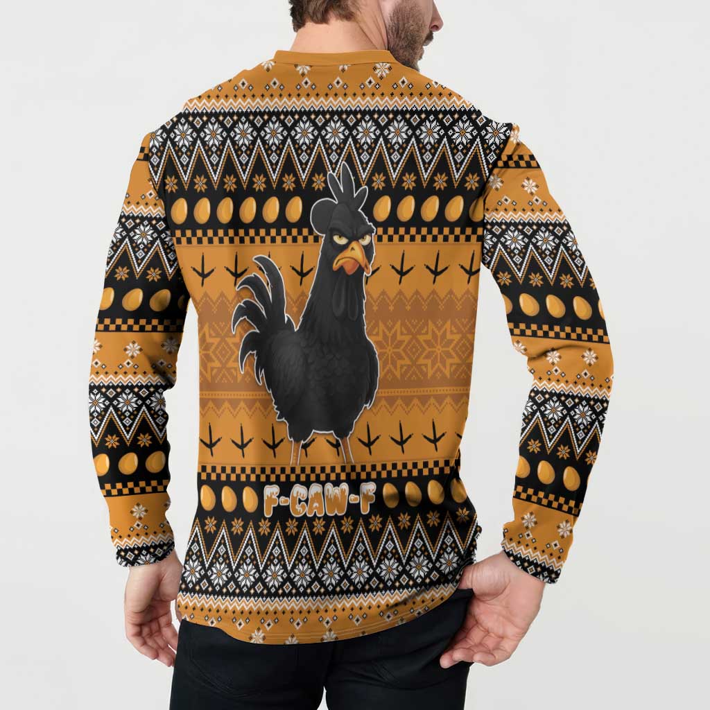 Chicken Christmas Button Sweatshirt F Caw F - Wonder Print Shop