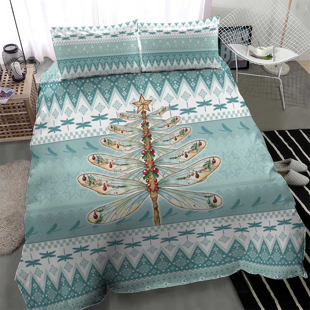 Dragonfly Christmas Bedding Set Frosty Minty Xmas Tree - Wonder Print Shop
