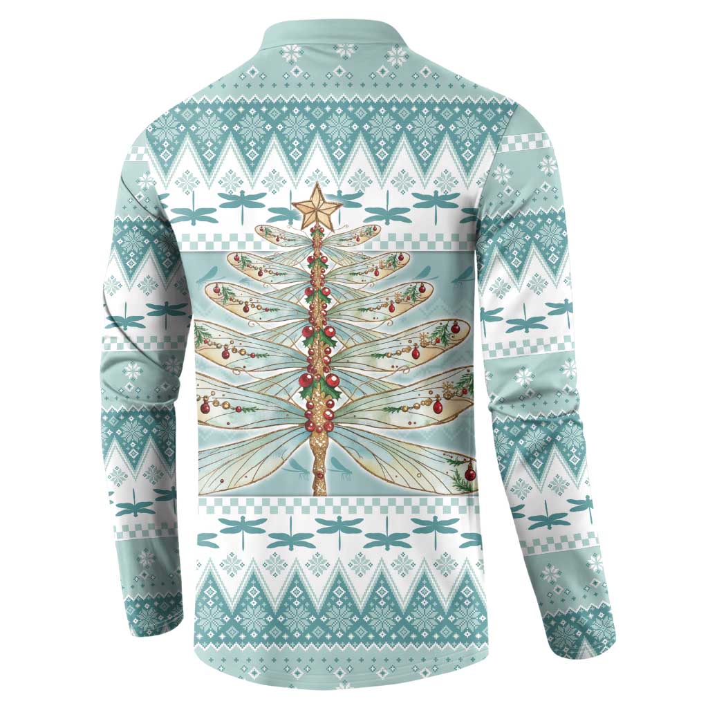 Dragonfly Christmas Button Sweatshirt Frosty Minty Xmas Tree - Wonder Print Shop