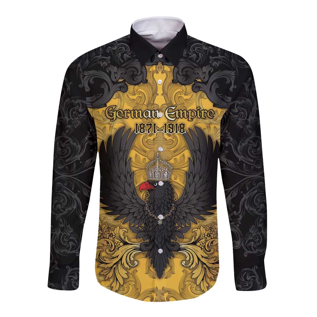 Personalized German Empire Long Sleeve Button Shirt Imperial Black Eagle With Baroque Patterns - Wonder Print Shop