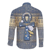 Ankh Egypt Long Sleeve Button Shirt Egyptian Lotus Flowers