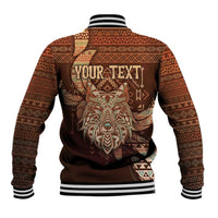 Personalized Wolf Native American Baseball Jacket Tribal Geometric Earth Tone