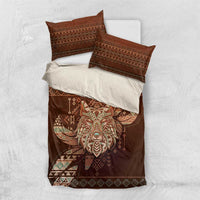 Wolf Native American Bedding Set Tribal Geometric Earth Tone