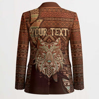 Personalized Wolf Native American Blazer Tribal Geometric Earth Tone