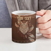Personalized Wolf Native American Ceramic Mug Tribal Geometric Earth Tone