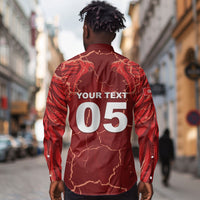 Custom Tunisia Football Long Sleeve Button Shirt Eagle Cracked Texture Athletic