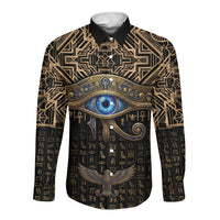Egypt Eye of Horus Long Sleeve Button Shirt Hieroglyphics Patterns Retro Style