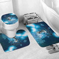 Blue ocean-themed bathroom mat set with contour mats, toilet lid covers, and rugs