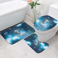 Blue ocean-themed toilet lid mats and bath rug set for bathroom floor