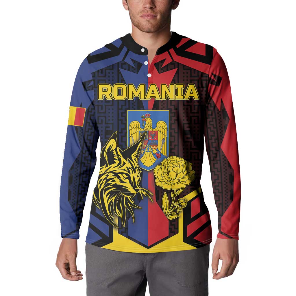 Personalized Romania Button Sweatshirt The Eurasian Lynx With The Peony - Wonder Print Shop
