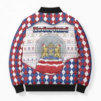 Netherlands Christmas Bomber Puffer Jacket Lion Symbol In Snow Globe - Wonder Print Shop