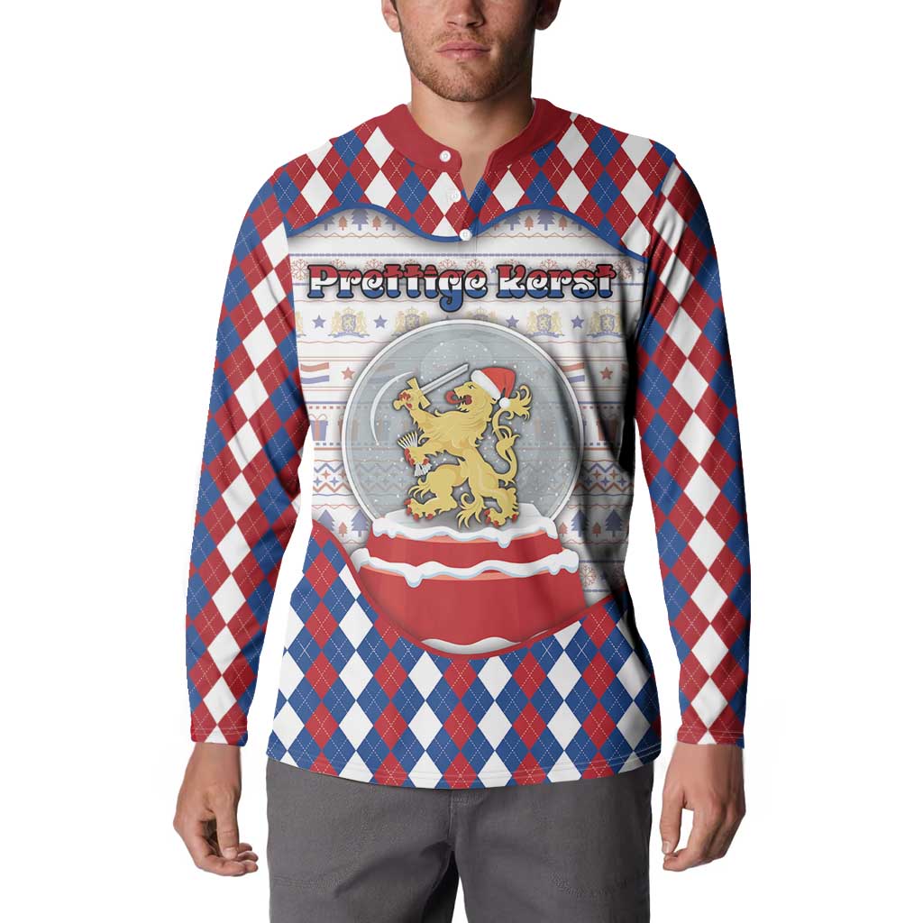 Netherlands Christmas Button Sweatshirt Lion Symbol In Snow Globe - Wonder Print Shop