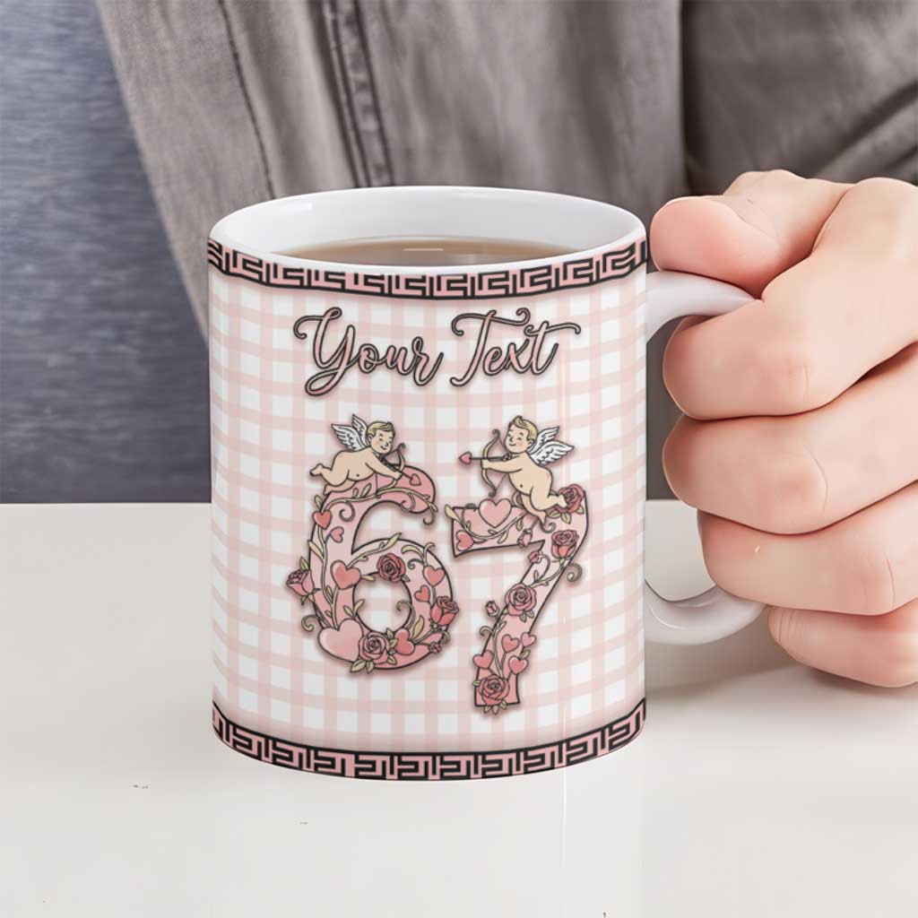 Personalized 67 Valentine's Day Ceramic Mug Vintage Rose And Cupid