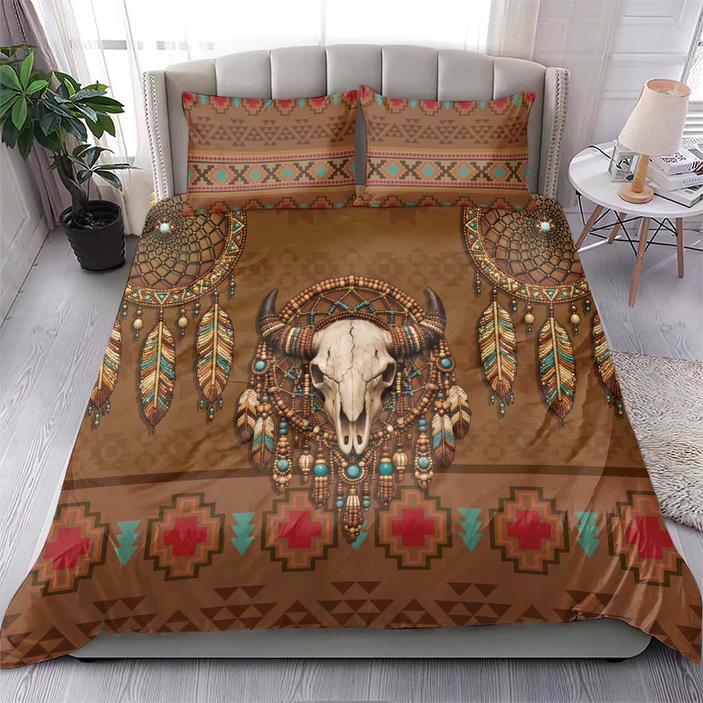 Bison Native American Bedding Set Tribal Feather Dreamcatcher Boho Style