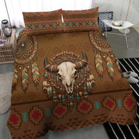 Bison Native American Bedding Set Tribal Feather Dreamcatcher Boho Style