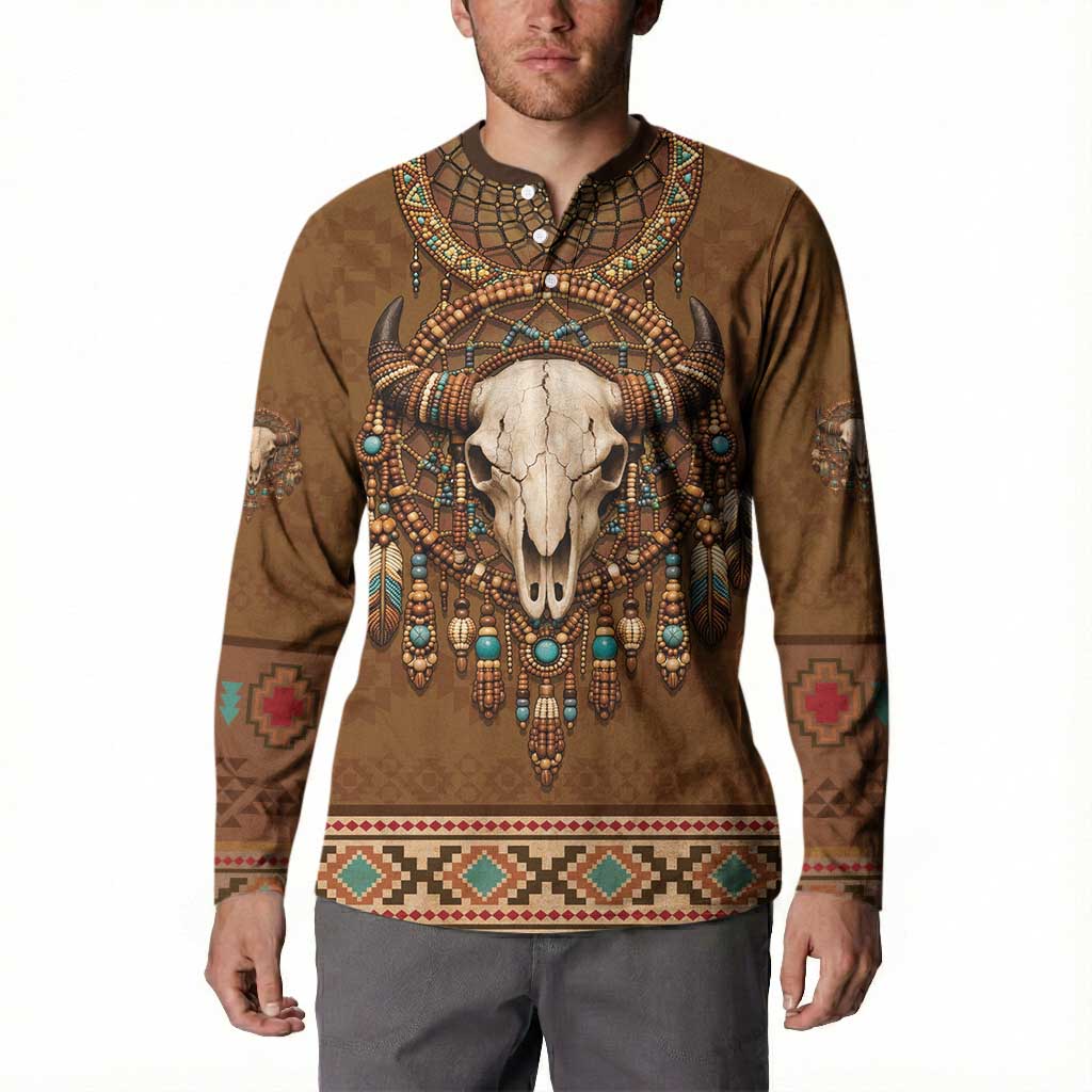 Bison Native American Button Sweatshirt Tribal Feather Dreamcatcher Boho Style