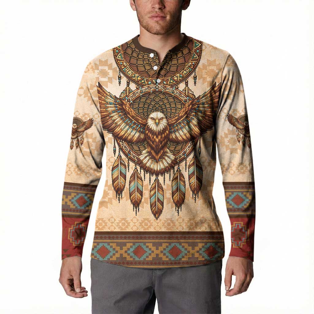 Eagle Native American Button Sweatshirt Tribal Feather Dreamcatcher Boho Style