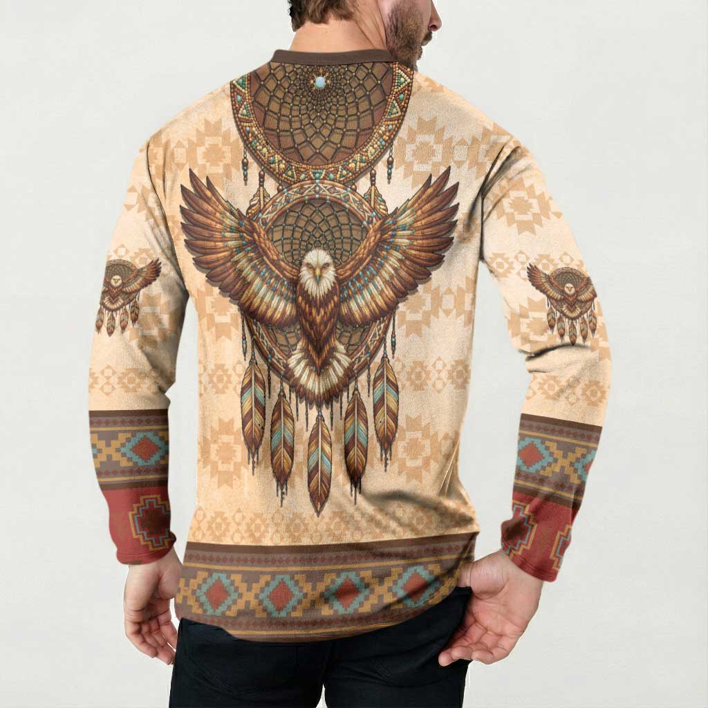Eagle Native American Button Sweatshirt Tribal Feather Dreamcatcher Boho Style