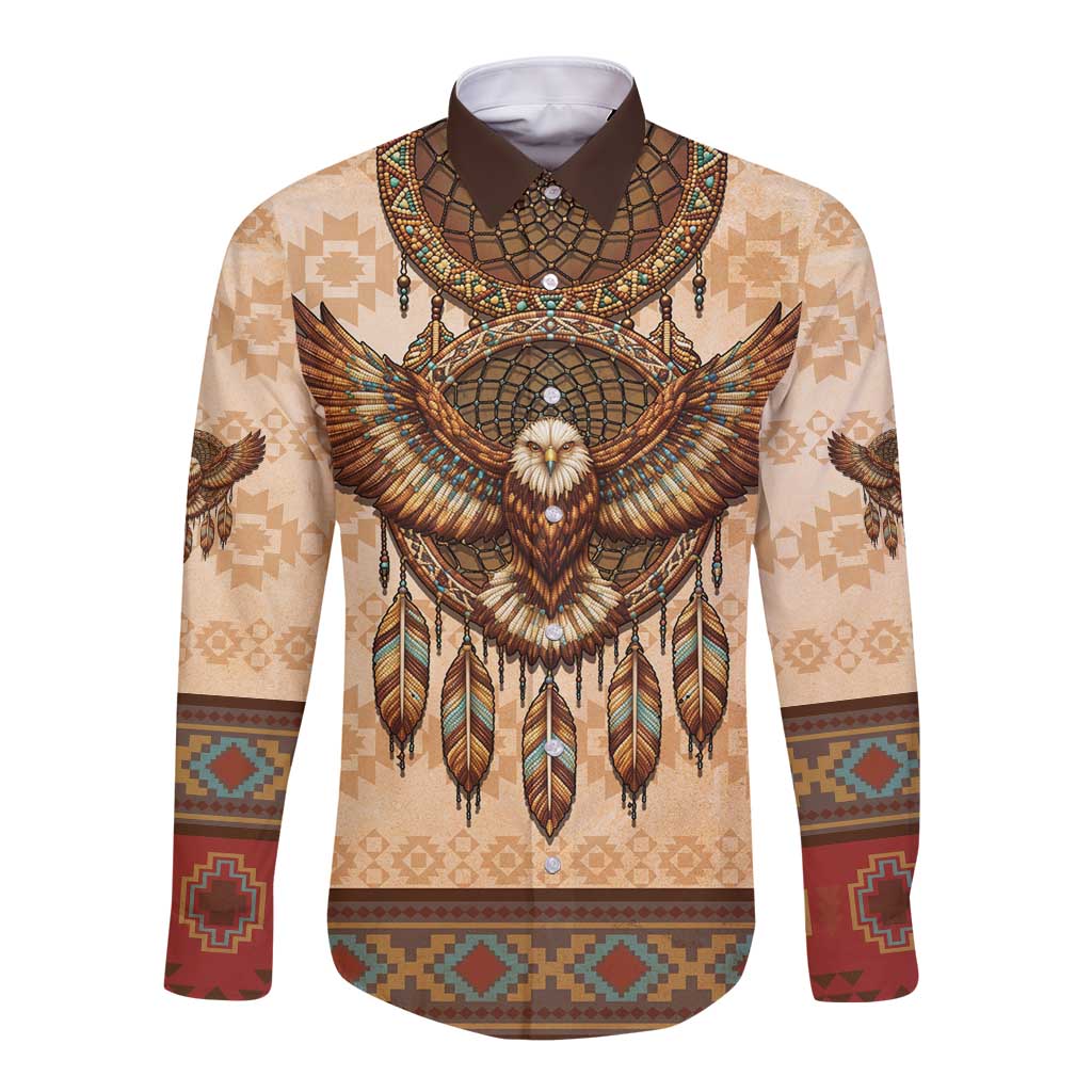 Eagle Native American Long Sleeve Button Shirt Tribal Feather Dreamcatcher Boho Style