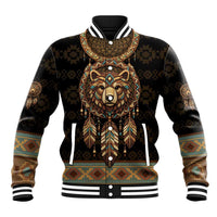 Bear Native American Baseball Jacket Tribal Feather Dreamcatcher Boho Style