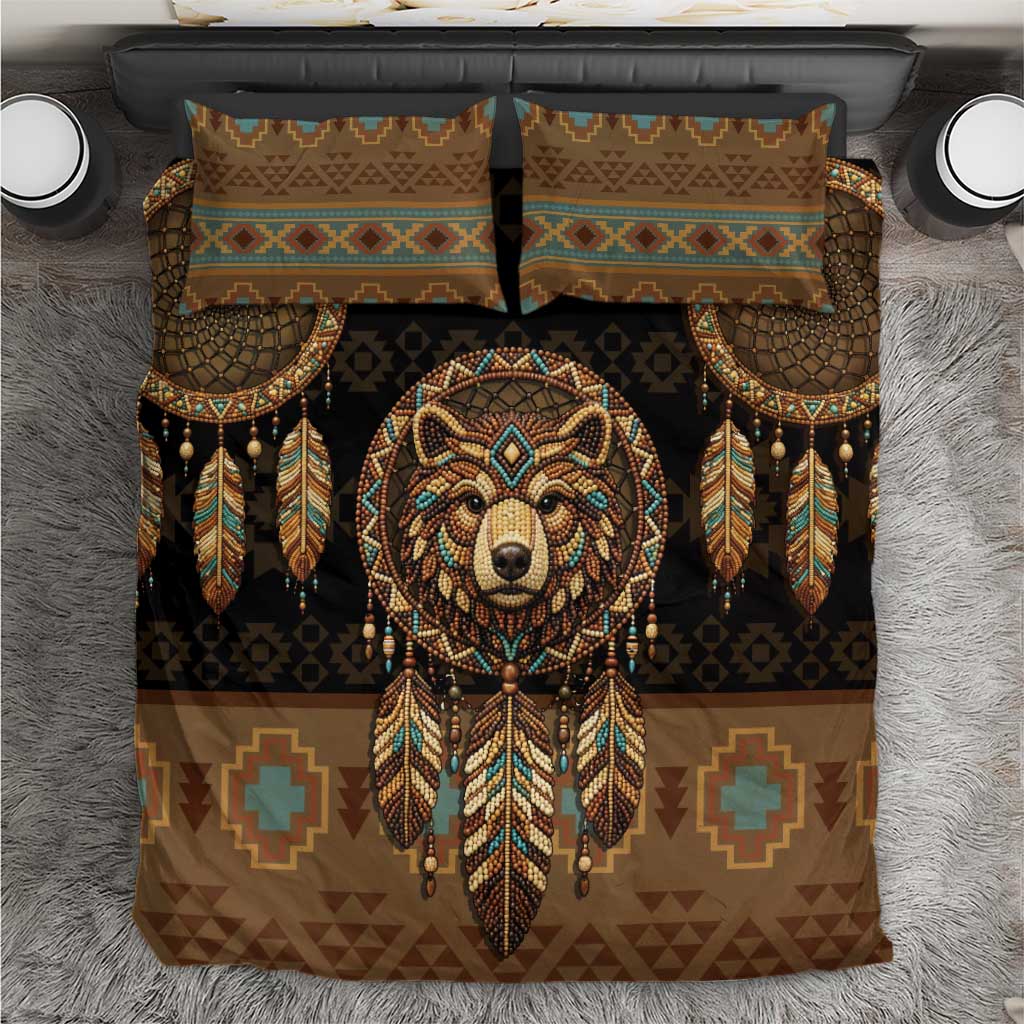 Bear Native American Bedding Set Tribal Feather Dreamcatcher Boho Style